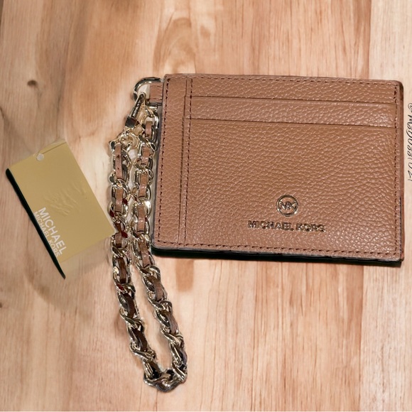 Michael Kors Small ID Chain Wallet Cardholder Chain Wristlet in Luggage NWT - Picture 2 of 5